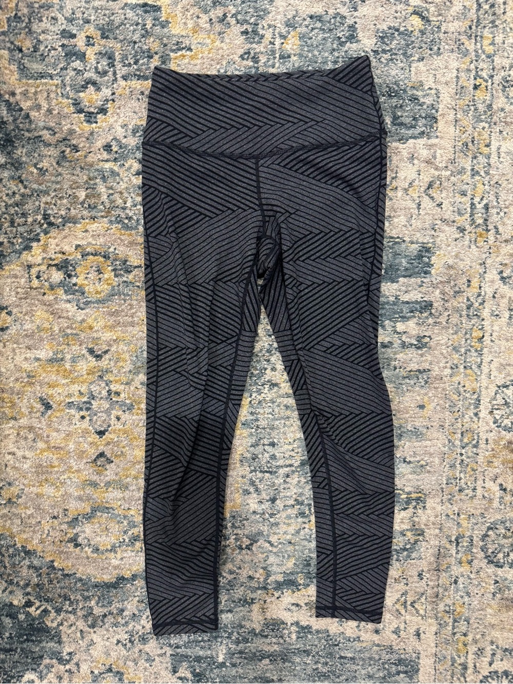 Prana High-Waist Black & Charcoal Geometric Leggings